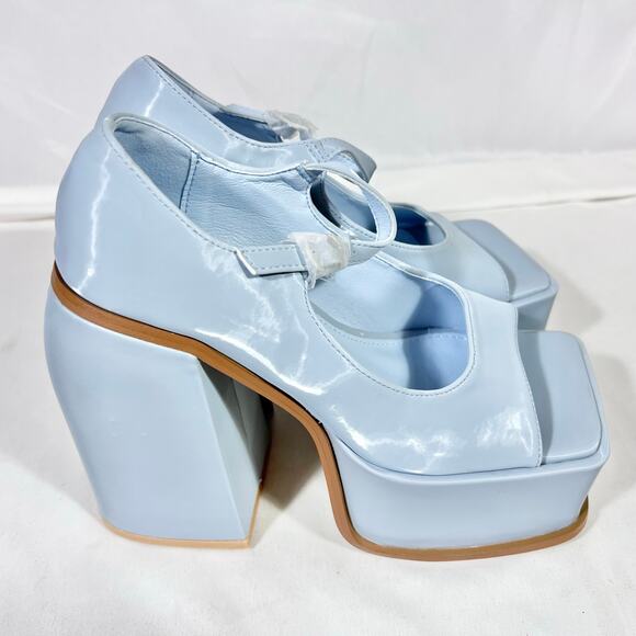 Ocho Toros Platform Heels Women 7.5 Tampico Baby Blue T-Strap Chunky Mary Jane - Picture 9 of 16